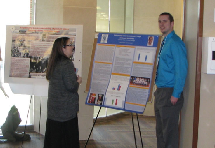 Dr. Olson-Pupek and Senior Psychology Major, Cameron Metz who is presenting the results of his research on public speaking anxiety at the Michigan Psychology Undergraduate Research Conference