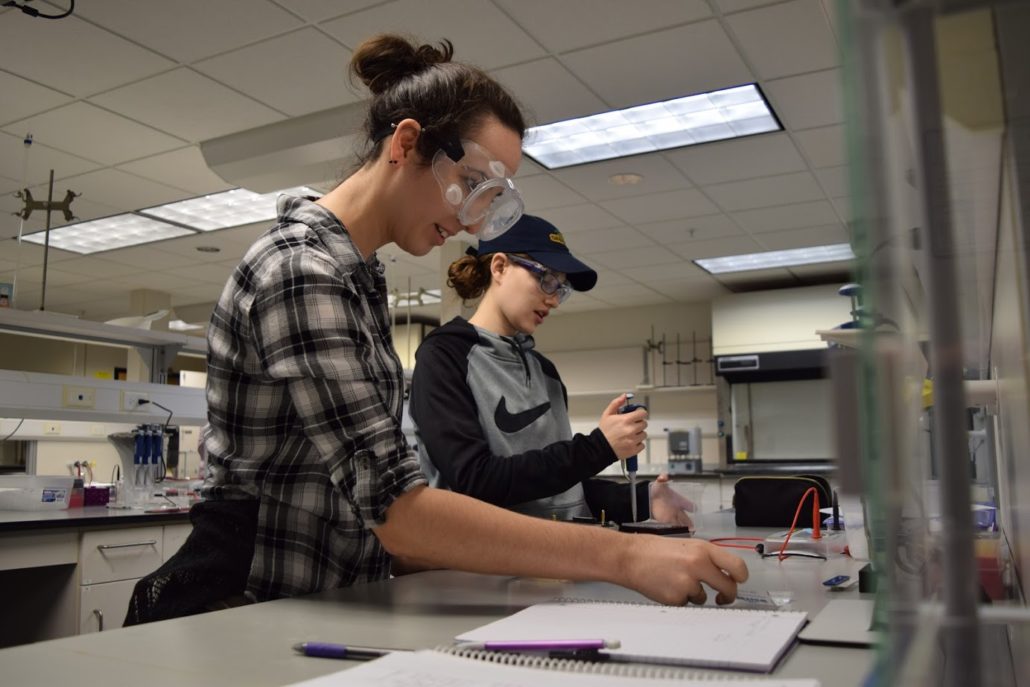 studentspipetting in forensic lab