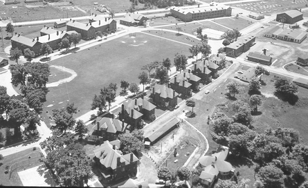 Aerial view of the Officer's Row, circa 1940.