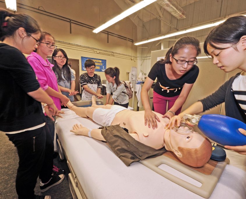 Visiting Students experience the drama of the nursing SIM lab