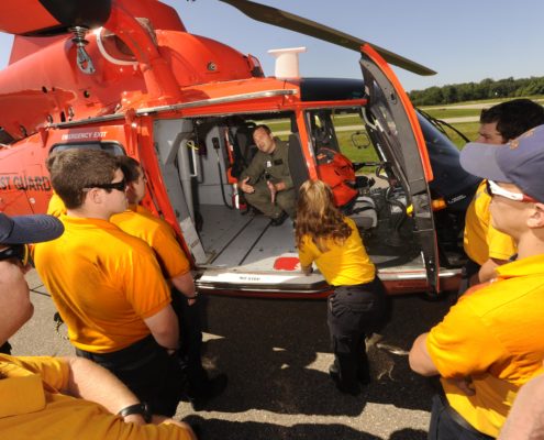 LSSU students get a look at a Coast Guard Helicopter