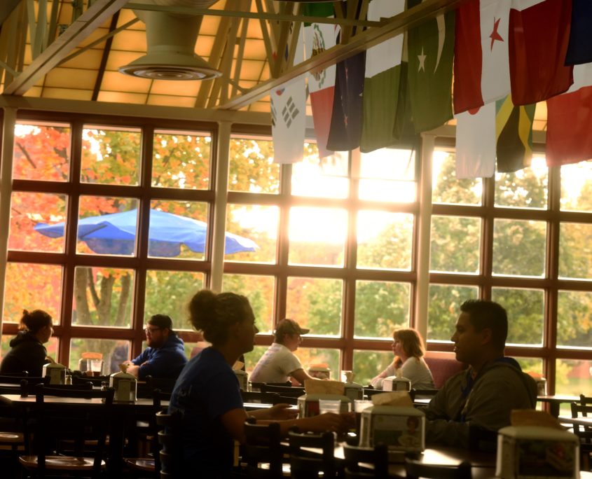 Dinner at the Quarterdeck with the sunset shining through the windows