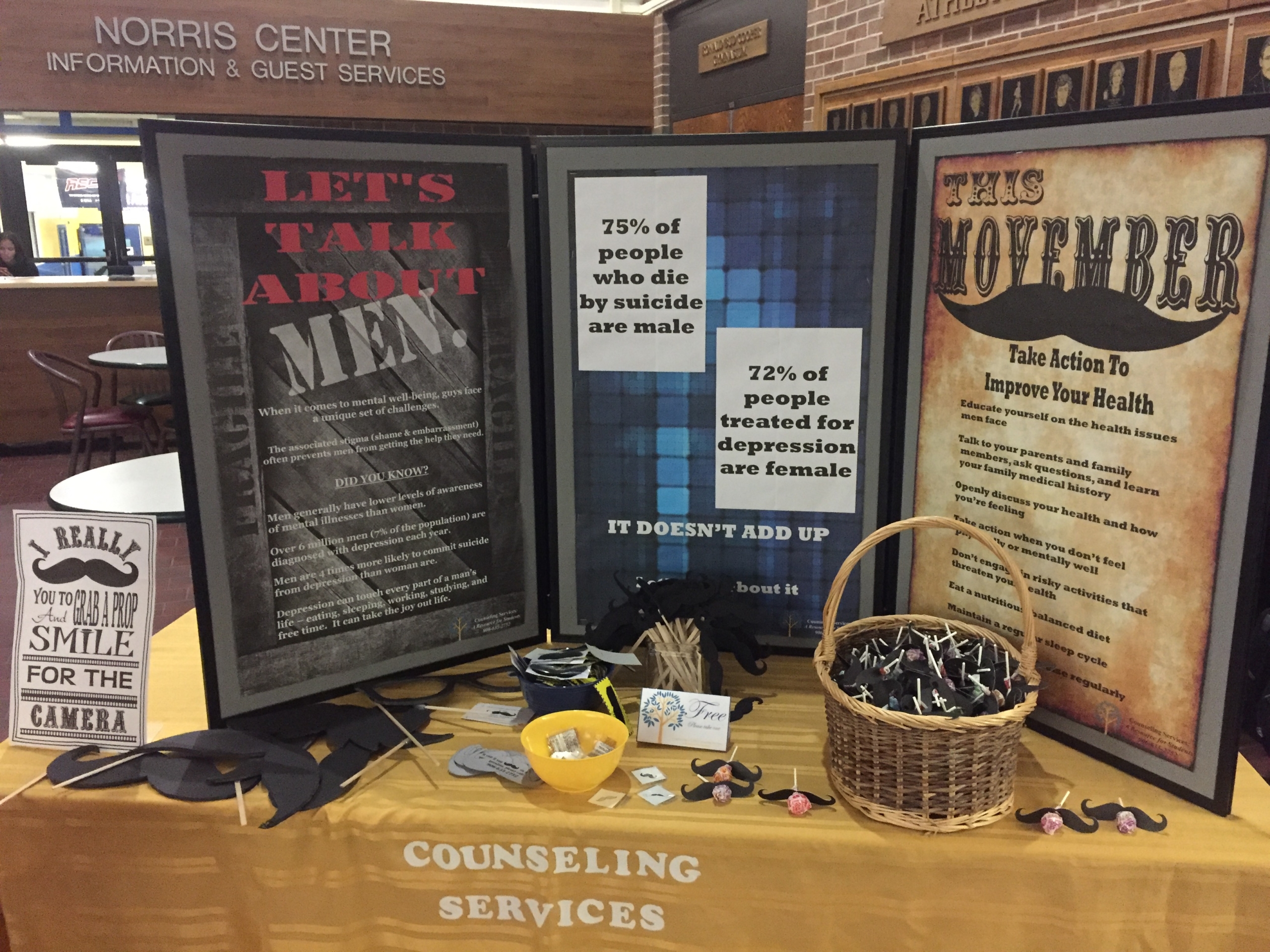 A table display dedicated to awareness of men's health.