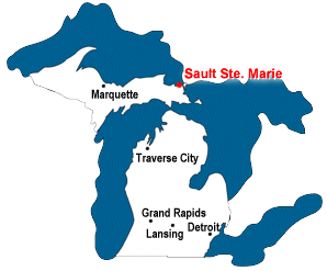 Michigan Map with Sault Ste Marie