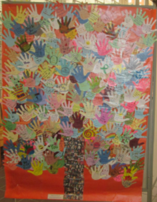 This interactive suicide awareness display encourages students to decorate a hand print in recognition of the 1,100 college age students who die each year by suicide. 