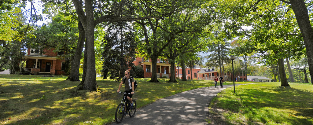 Bike riding through campus.