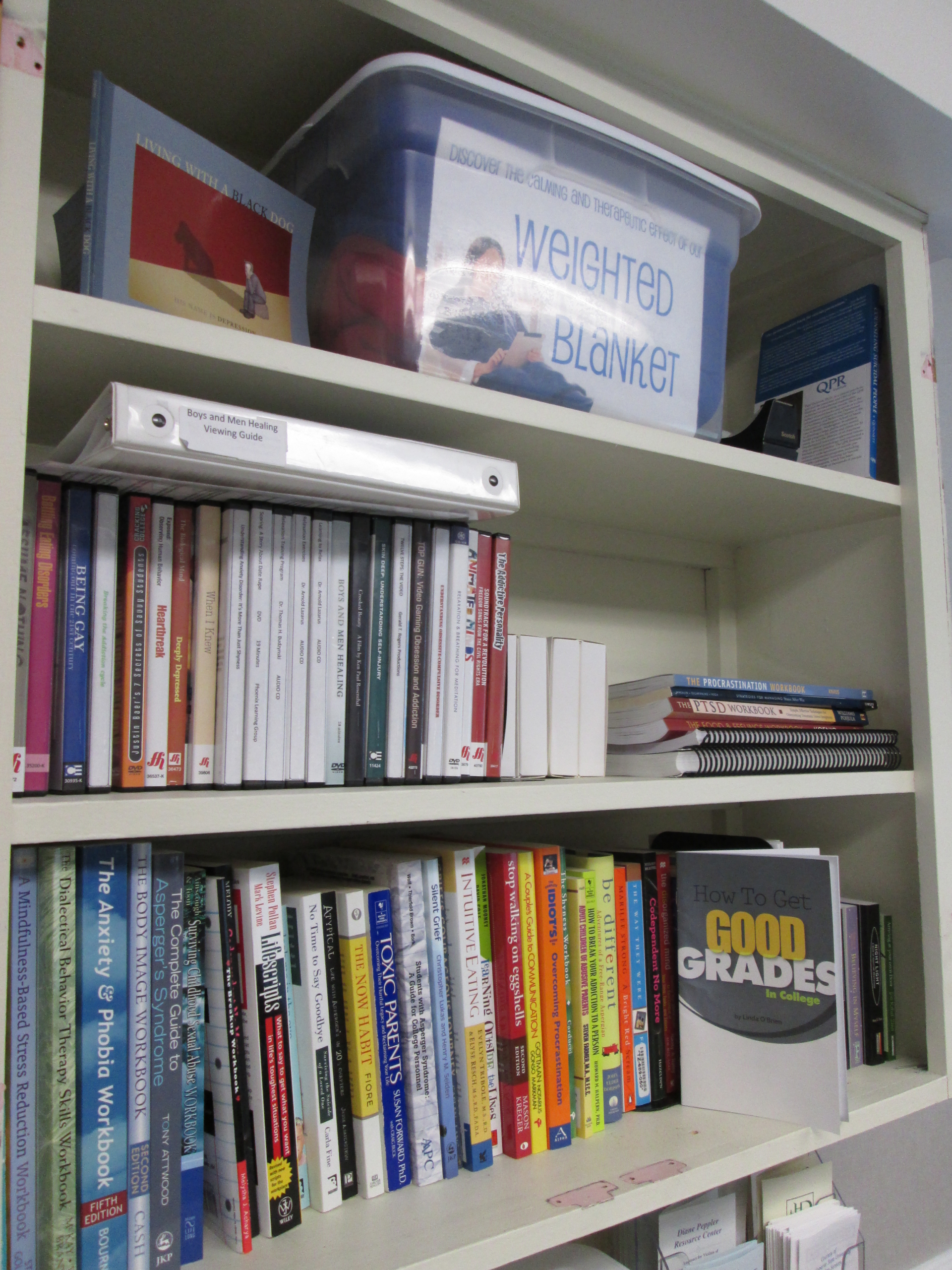 Counseling Services has a variety of mental health related books and DVD's that students can check out free of cost.