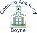 Concord Boyne name text logo with school house image