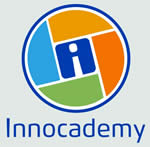 Circle with four divisons and an i representing Innocademy academy with name logo