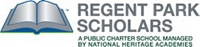 Open book image and text representing Regent Park Scholars Logo