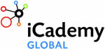iCademy Global name text with symbol logo containing a center circle and 4 line connected circles