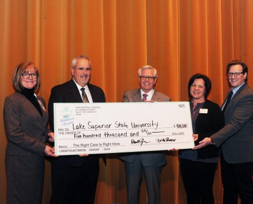 War Memorial Hospital presents $500,000 check to LSSU for Simulation Center