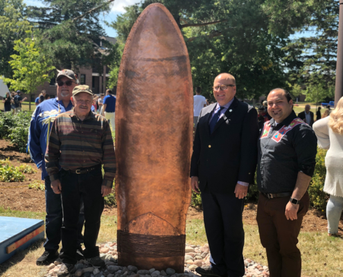 Commissioned sculpture dedicated to late LSSU President, Dr. Tom Pleger.