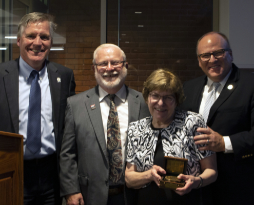 Pictured above from left to right: Tom Coates, Executive Director of the LSSU Foundation, Awardees Robert and Sally Wiles, and Dr. Rodney Hanley, LSSU President