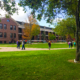Fall campus scenic, students walking on campus in the fall