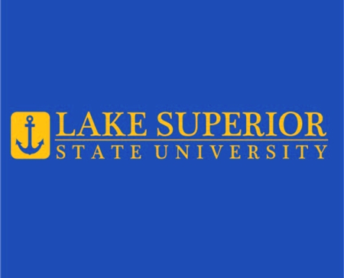 lssu yellow logo on blue background