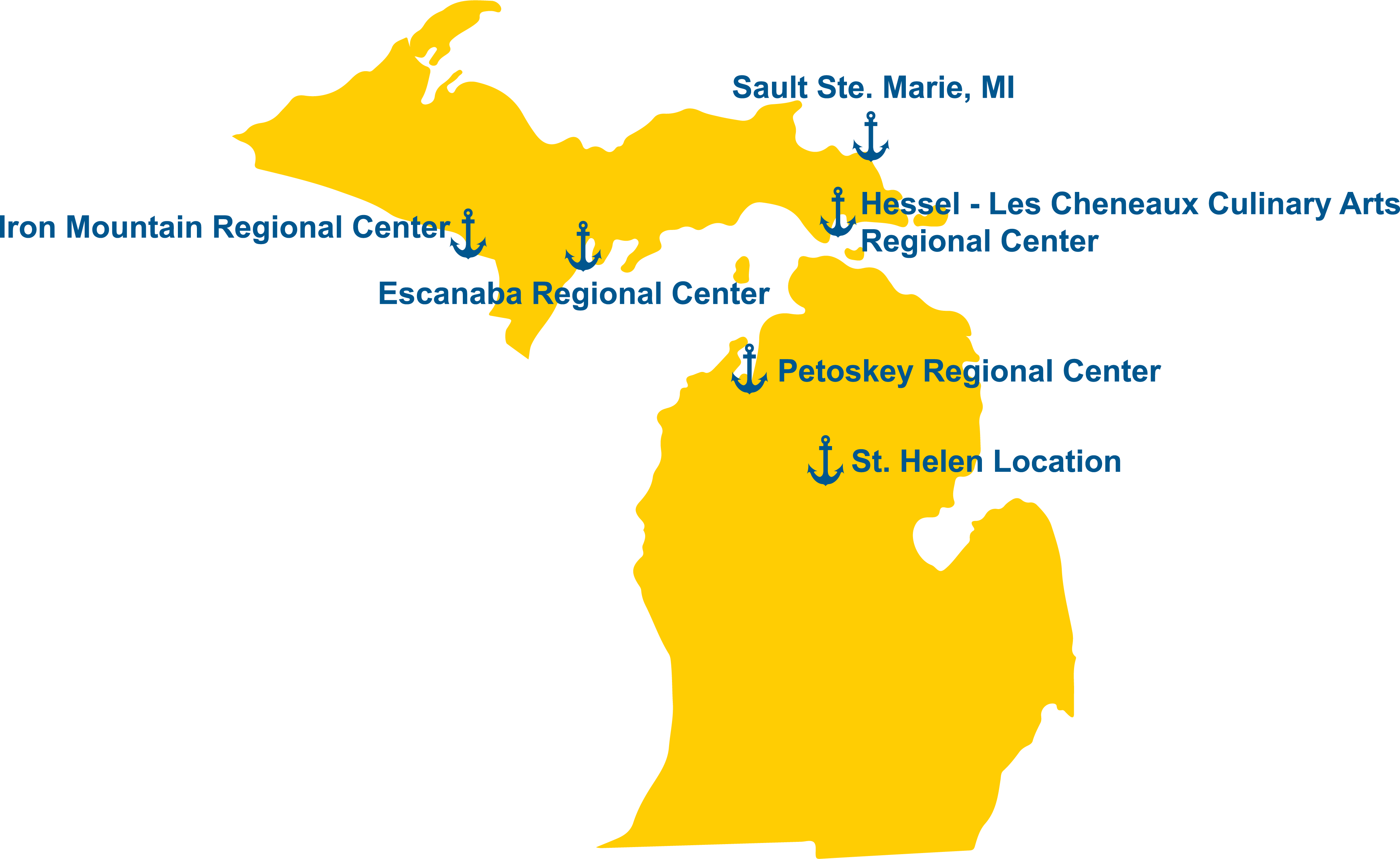 Michigan map of LSSU Regional Centers