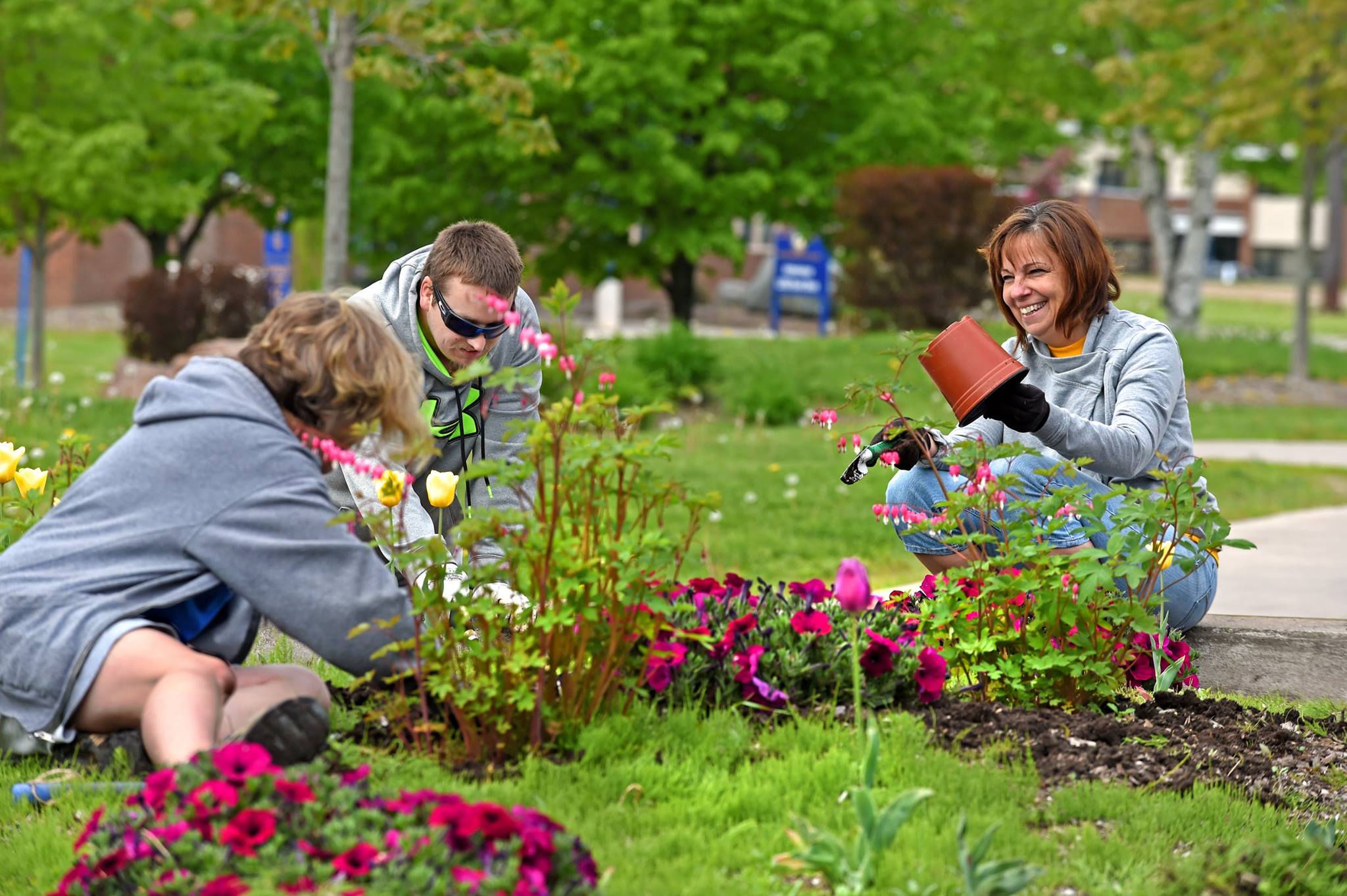 flower planting on campus