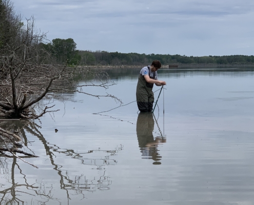 oil pollution sensor being placed