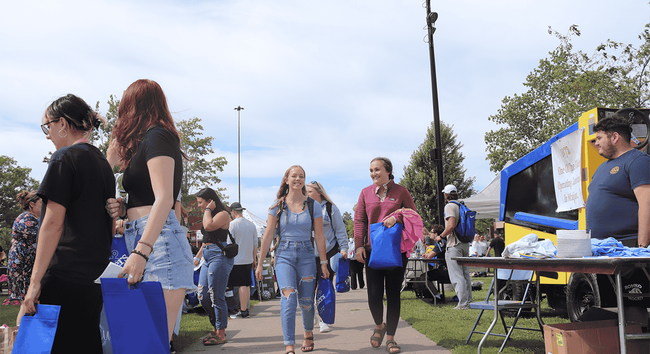 Kids walking through campus