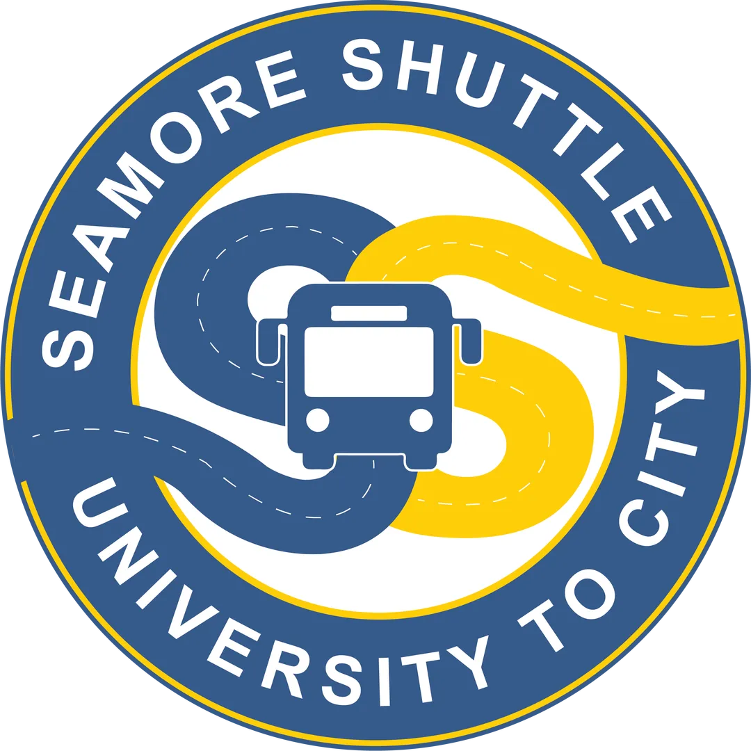 Logo for LSSU Seamore Shuttle service featuring a bus icon, two letter 's', and the wording 'Seamore Shuttle University to City