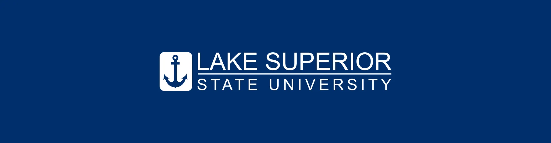 Lake Superior State University Logo in White on a Blue Background